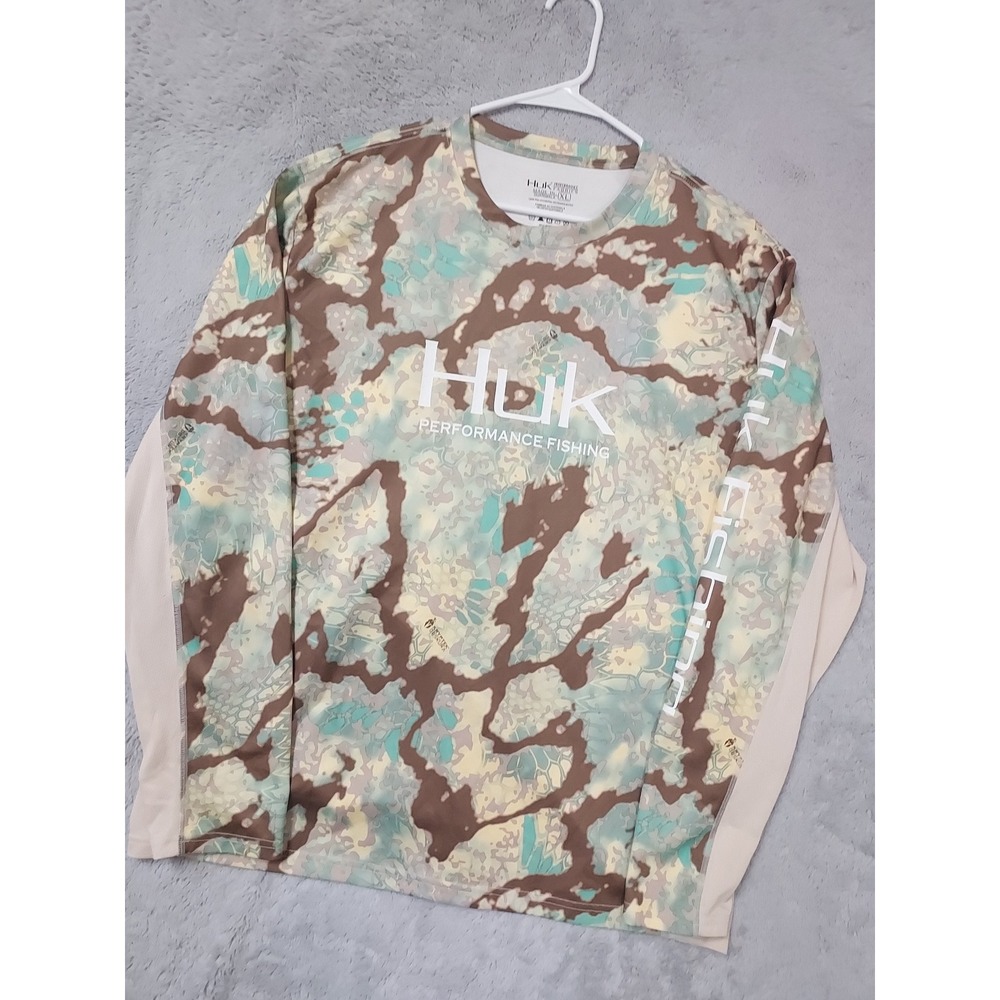 Huk Shirt Mens XL Performance Fishing Kryptek Obskura Camo Brown GreenJersey